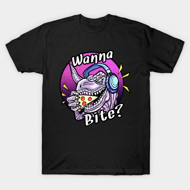 Dinosaur T-Rex Eating Slice of Pizza Wanna Bite ? T-Shirt by dnlribeiro88